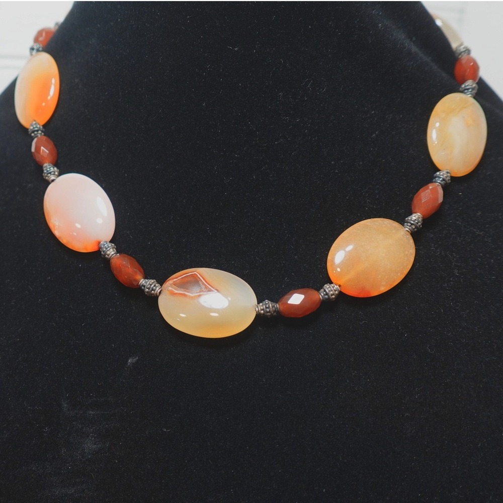 Vintage Chunky Sterling Silver Choker Necklace 18 in Carnelian Agate Gemstone